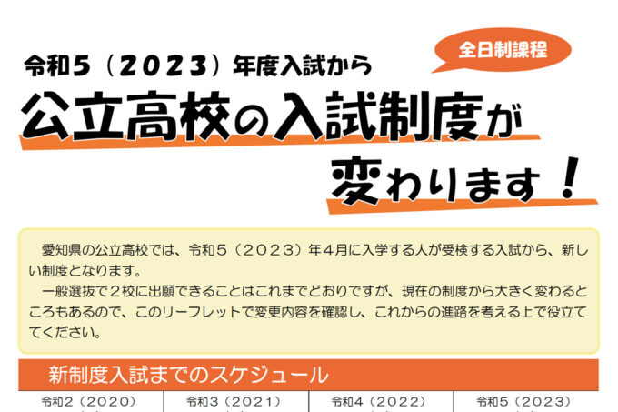【愛知県公立入試改革】2校受験はそのままで試験が1回になるよ!